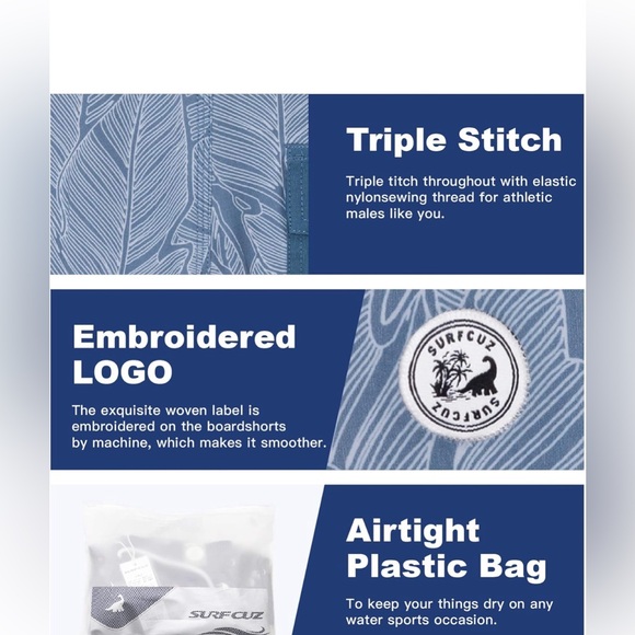 NWOT SURF CUZ Men's Vintage Cruzer Stretch Boardshort Chino Shorts blue leaf - Picture 15 of 16